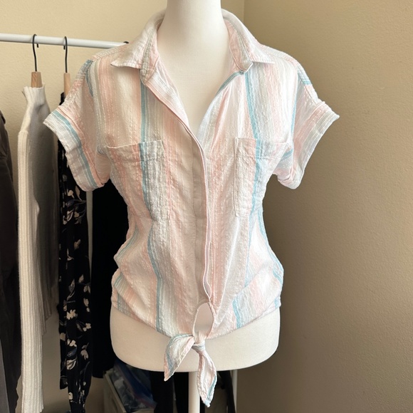 Anthropologie | Cloth & Stone Liya Pastel Striped Tie Front top size XS - Picture 2 of 12